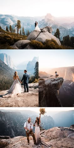 a couple standing on top of a mountain next to each other