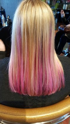 Hair Colour Pink Highlights, Blonde Pink Balayage, Black Hair Blonde Tips, Pink Highlights In Blonde Hair, Pink Hair Highlights, Blonde Hair With Pink Highlights, Pravana Vivids, Pink Blonde Hair, Crazy Color