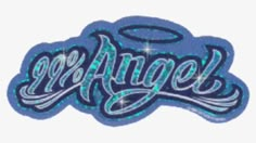 an image of the word angel in blue and white with sparkles on it's side