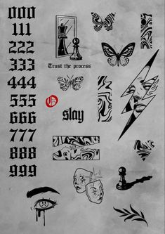 some type of stickers on the back of a sheet of paper with words and symbols