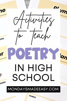 the words, activities to teach poetry in high school are on top of papers with pencils