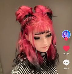 Gothic Grunge Hairstyles, Pink Hair With Other Colors, Micro Dip Dye Hair, Emo Wedding Hairstyles, Half Hot Pink Half Black Hair, Professional Dyed Hair, Purple And Red Hair Half, Alt Hair Colors Ideas, Colorful Hair Ideas For Short Hair