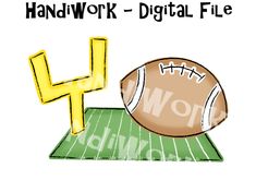 a drawing of a football on a field with the words handwork - digital file