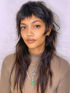 Long Mullet with Short Thinned Bangs Winona Ryder Mullet, Lesbian Long Hairstyles, Edgy Haircuts Black Women, Thinned Bangs, Edgy Shag Haircut With Bangs, Lesbian Hairstyles Long Hair, Modern Mullet Women Shag, Long Thinning Hair Styles