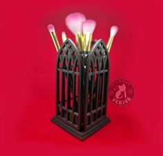 "♥ 𝘼𝘽𝙊𝙐𝙏 𝙏𝙃𝙀 𝙋𝙍𝙊𝘿𝙐𝘾𝙏 Made-to-order brush holder with a gothic window design to hold your brushes, pencils or what ever you need to store in it! Made from high quality locally produced PLA plastic on a 3D printer. Choose from different colours and finishes.  With a \"plain\" gothic window design 150mm Tall x 80 mm Wide 5.9 inch x 3.1 inch Wide ► 𝙂𝙇𝙄𝙏𝙏𝙀𝙍 𝘾𝙊𝘼𝙏𝙄𝙉𝙂 This option means that we put a glitter coating over the product to make it nice and sparkly. ✉ 𝙎𝙃𝙄𝙋𝙋𝙄 Witchy Home, Gothic Culture, Gothic Windows, Witchy Home Decor, Makeup Holder, Handmade Christmas Tree, Affordable Decor, Halloween Spooky, Brush Holder