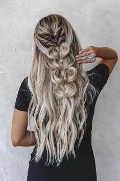 Long Hair Ideas For Prom, Prom Hairstyles For Long Hair Braided, Hair With Braids, Boho Chic Hairstyles, Long Silver Hair, Down Wedding Hairstyles, Winter Wedding Hair, Half Up Half Down Wedding, Hoco Hair Ideas Half Up