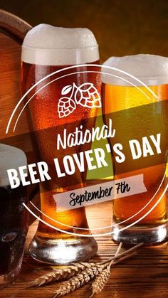 national beer lover's day poster with three glasses of beer on a wooden table