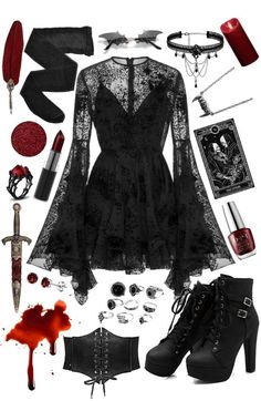 Witchy Vampire Outfits, Goth Outfit Accessories, Halloween Outfits Goth, Modern Vampire Fashion, Vampire Aesthetic Outfit Halloween, Wednesday Addams Inspired Nails, Goth Romantic Aesthetic, Gothic Outfits Ideas, Romantic Goth Outfits Dresses