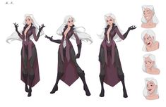 an animation character with white hair and long white hair, dressed in black clothing and holding her hands out to the side