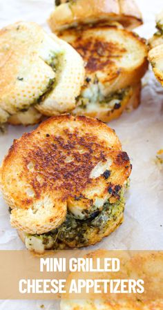 mini grilled cheese appetizers with text overlay