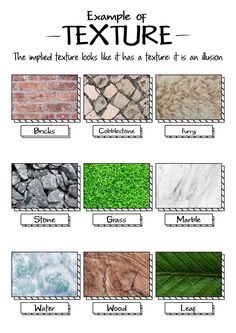 an image of different types of textures in the form of tiles and stones, with text below