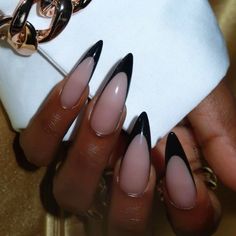 French Stiletto Nails, Black Nails Design, Black Almond Nails, Acrylic Nails Stiletto, Black Acrylic Nails, Stiletto Nails Designs, Black Nail Designs, Black French