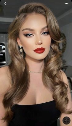 Old Hollywood Makeup, Hollywood Glam Hair, Red Lipstick Makeup Looks, Models Without Makeup, Old Hollywood Hair, Red Lips Makeup Look, Hollywood Makeup, Holiday Makeup Looks, Prom Makeup Looks