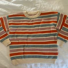 - Brand New - Never Worn - Soft Material - Cream, Blue, Orange, Pink Colorful Striped Sweater, Casual Cream Color Block Sweater, Oversized Striped Sweater, Striped Knitted Sweater, 80s Sweater, Sweater Pattern, Striped Sweater, Blue Cream, Knitted Sweater