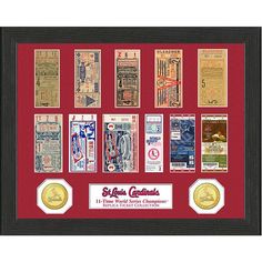 a framed baseball ticket collage with the number one and two different teams on it