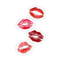 three red lipstick stickers on top of each other in the shape of four lips