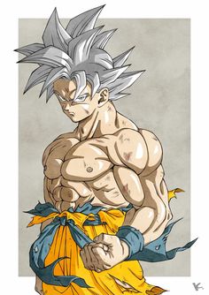 a drawing of gohan from the dragon ball game, with his hands on his hips