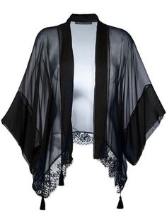 Diy Vetement, Silk Cardigan, Lace Trim Top, Trim Top, Abayas Fashion, Alberta Ferretti, Cardigan Top, Kimono Fashion, Silk Top