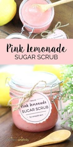 Homemade Pink Lemonade Sugar Scrub is an easy DIY idea to pamper yourself or give as a lovely gift. It’s an all natural beauty product that smells wonderful! Homemade Pink Lemonade, Diy Crafts To Do At Home, Makeup Recipes