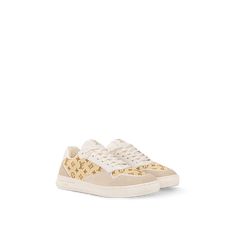 LOUIS VUITTON® - Lv Stadium Sneaker - Natural Shoes Louis Vuitton, Louis Vuitton Paris, Trunk Bag, Vintage Sneakers, Monogram Pattern, Leather Denim, Louis Vuitton Official, Buckle Shoes, Monogram Bag