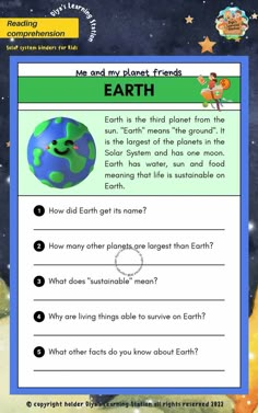 Culture Worksheet, Learn To Read English, 2nd Grade Reading Worksheets, First Grade Reading Comprehension, My Planet, Reading Comprehension Kindergarten