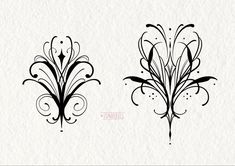 two black and white floral designs