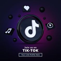 the tik - tok logo is surrounded by black and white objects with hearts