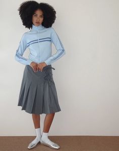 Light Blue Jacket Outfit, Numeric Logo, Light Blue Knit, Sporty Jacket, Skirt Model, Stunning Tops, Bandeau Dress, A Turtle, Next Clothes