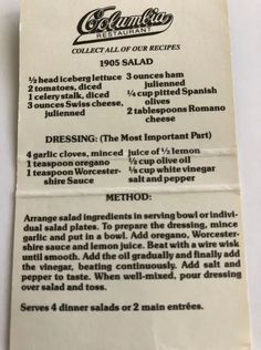 an old menu with instructions on how to use it