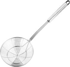 a metal strainer on a white background