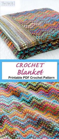 the crochet blanket pattern is shown in two different colors