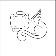 a drawing of a cat with angel wings