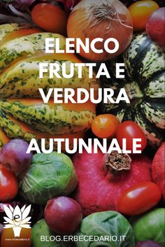 a bunch of fruits and vegetables with the words elenco frutta verdura