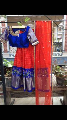 Half sarees Pochampally Half Sarees, Cotton Dresses Online, Beautiful Lehenga, Designer Bridal Lehenga Choli, Saree Blouse Neck Designs, Lehenga Blouse Designs