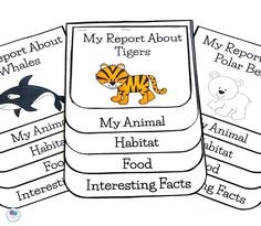 four bookmarks with different animals and their names in the same color, black and white