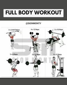 the full body workout chart shows how to do an overhead barbell squat with one arm