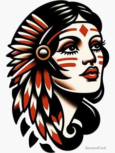 Native American Tattoo Flash, Red Indian Tattoo, Traditional Tattoo Pin Up, Neo Traditional Art, Jack Skellington Tattoo, Ipad Inspo, Pin Up Girl Tattoo, Native American Tattoo