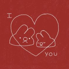 i love you written on the back of a heart with two bunnies in it