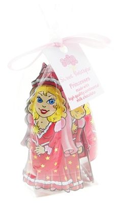 a plastic bag with a little blonde girl in pink dress on it's side