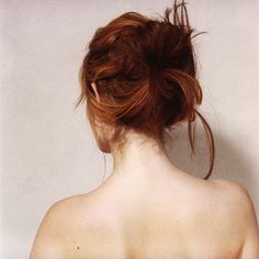 A woman with red hair photographed from behind. Her red hair is in a bun. Bun Aesthetic, Her Hair, Red Hair, The Back, We Heart It, Chanel, Lost, Red, Hair