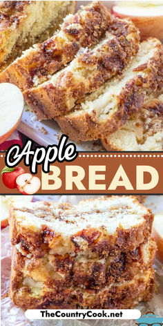 an apple bread is sliced and ready to be eaten