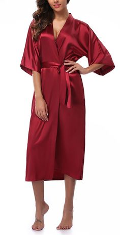 PRICES MAY VARY. Character: Women kimono soft robe, smooth and light weight fabric, skin-friendly, comfy to wear, with breathable and flexible feeling. Stylish Design: Our satin robe with elegant and luxurious style, sexy v-neck, wide sleeves, inside tie closure, outside belt, two side pockets. Occasions: Great for daily, travelling, honeymoon, vacation, spa, getting ready for birthday, bridal party, wedding party, etc. Wear it to enjoy the party with your sweetheart, friends ,and family. Or dai Satin Bathrobe, Nightgown Short, Nightgown Long, Robe Silk, Satin Robes, Soft Robes, Satin Kimono, Silk Robe, Womens Kimono