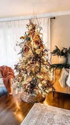 a decorated christmas tree in a living room