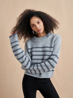 Get on board with our tonal grey on grey, 7-ply wool-cashmere sweater, shrunken and slightly cropped, but as always, comfort and style not mutually excl... Marin Sweater, Pamela Hanson, Sweater Stripe, Selma Blair, Chelsea Girls, Lady M, Olivia Munn, Christina Ricci, Cable Sweater