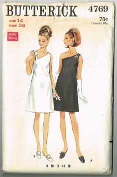 Semi Fitted One Shoulder Dress Pattern Butterick 4769 Size 14 1960’s VTG Fashion Period Things, Evening Dress Sewing Patterns, Butterick Dress Patterns, Cocktail Dress Patterns, Butterick Patterns Vintage, Patron Vintage, Vintage Mannequin, Fashion 1960s, One Shoulder Cocktail Dress