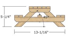 a drawing of a picnic table with measurements for the top and bottom section on it