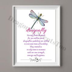 a dragonfly poem on a white frame