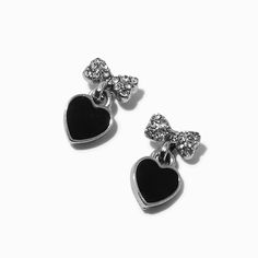 Black Metal Earrings With Heart Charm, Black Metal Heart Charm Earrings, Black Bow Jewelry Gift, Black Bow Jewelry For Gifts, Black Bow Jewelry For Gift, Black Bow Earrings For Gift, Black Bow Earrings For A Gift, Black Bow Earrings As Gift, Black Heart Earrings