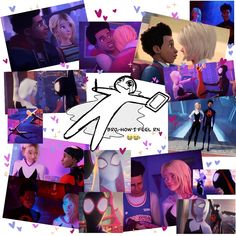 collage of photos with cartoon characters and hearts