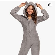 Nwot Size Xl Women One Piece Fuzzy Warm Sherpa Hooded Pajamas Jumpsuit Zip Up Onesie Sleepwear With Bear Ear Nightwear Fabric: 35% Cotton 65% Polyester Fine Workmanship, Soft Stretch And Comfortable You Can Wear In On Pajama Party, Christmas, Party , At Home , Honeymooners Or So On. Pajama Party Christmas, Christmas Party At Home, Pajamas Jumpsuit, Party At Home, Bear Ears, Pajama Party, One Piece For Women, Nightwear, Women's Intimates